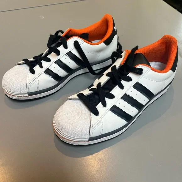 Adidas Kids White, Black, and Orange Sneakers - Picture 2 of 6